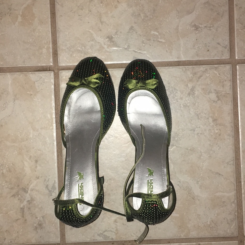 Lime green stilettos bow top heels.